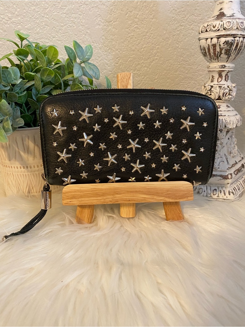 Jimmy Choo Filipa Black Studded Star Zip Wallet
